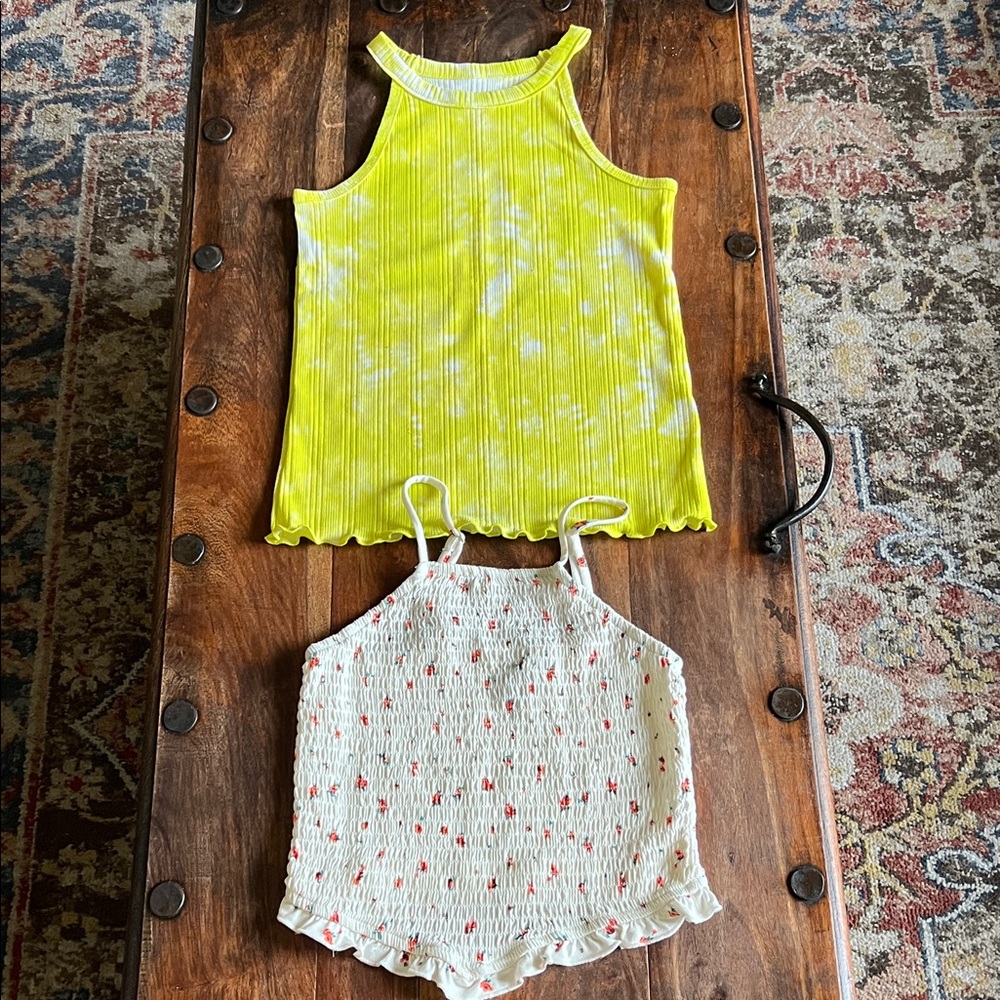Cat & Jack Set of 2 Yellow Tank and White Floral Tank Top Size 8